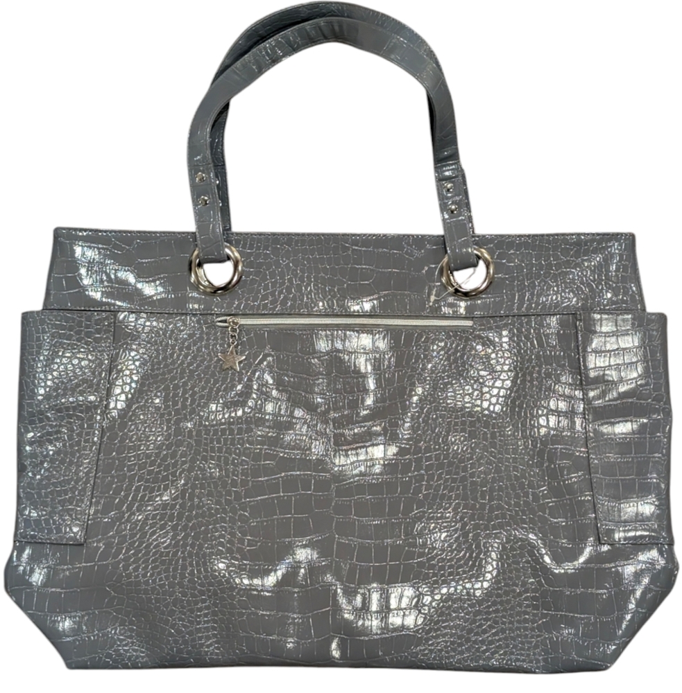 Gray Faux Alligator Croc Tote Bag